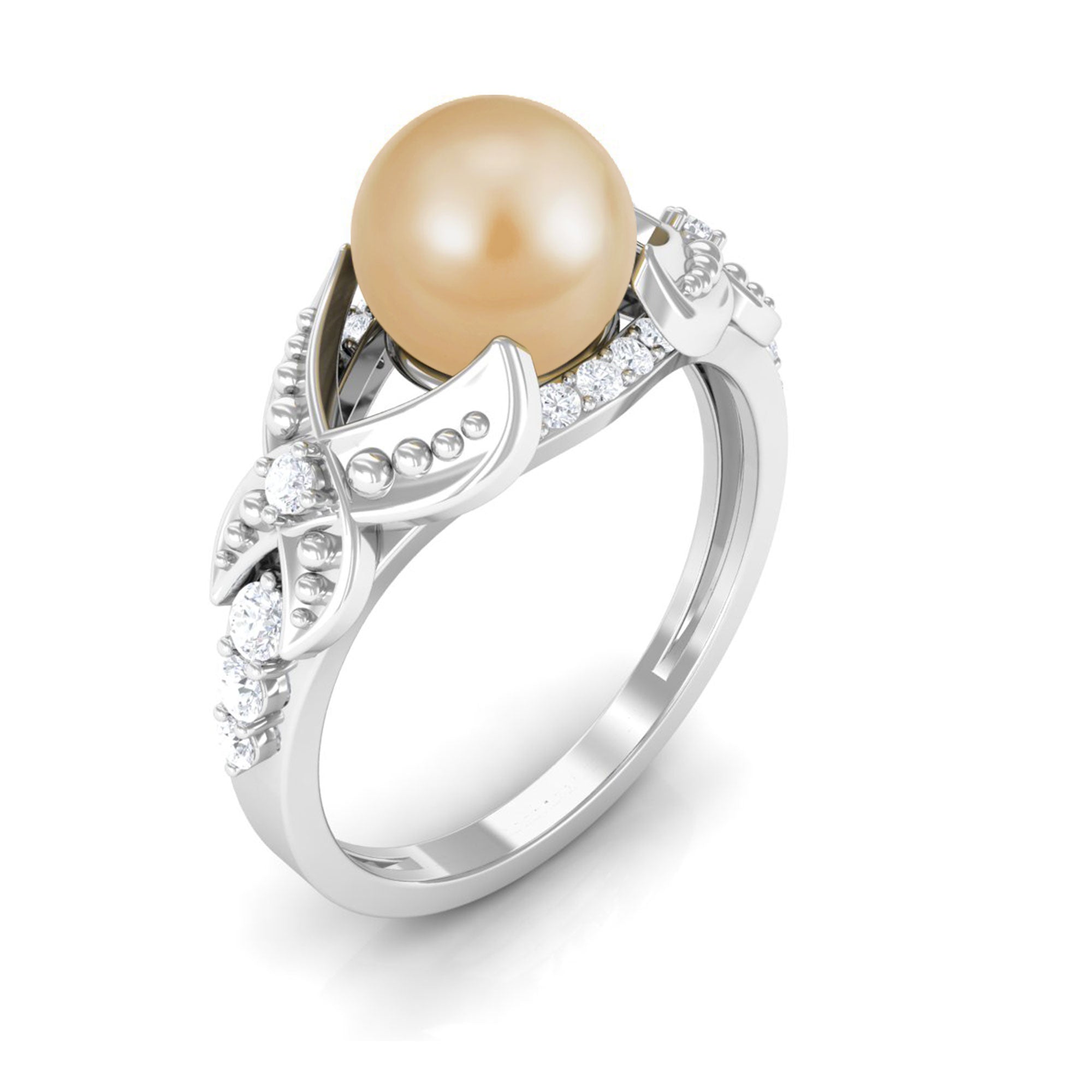 Vintage Style South Sea Pearl and Diamond Engagement Ring with Split Shank South Sea Pearl - ( AAA ) - Quality - Rosec Jewels