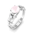 3/4 CT Rose Quartz Flower Engagement Ring with Diamond Rose Quartz - ( AAA ) - Quality - Rosec Jewels