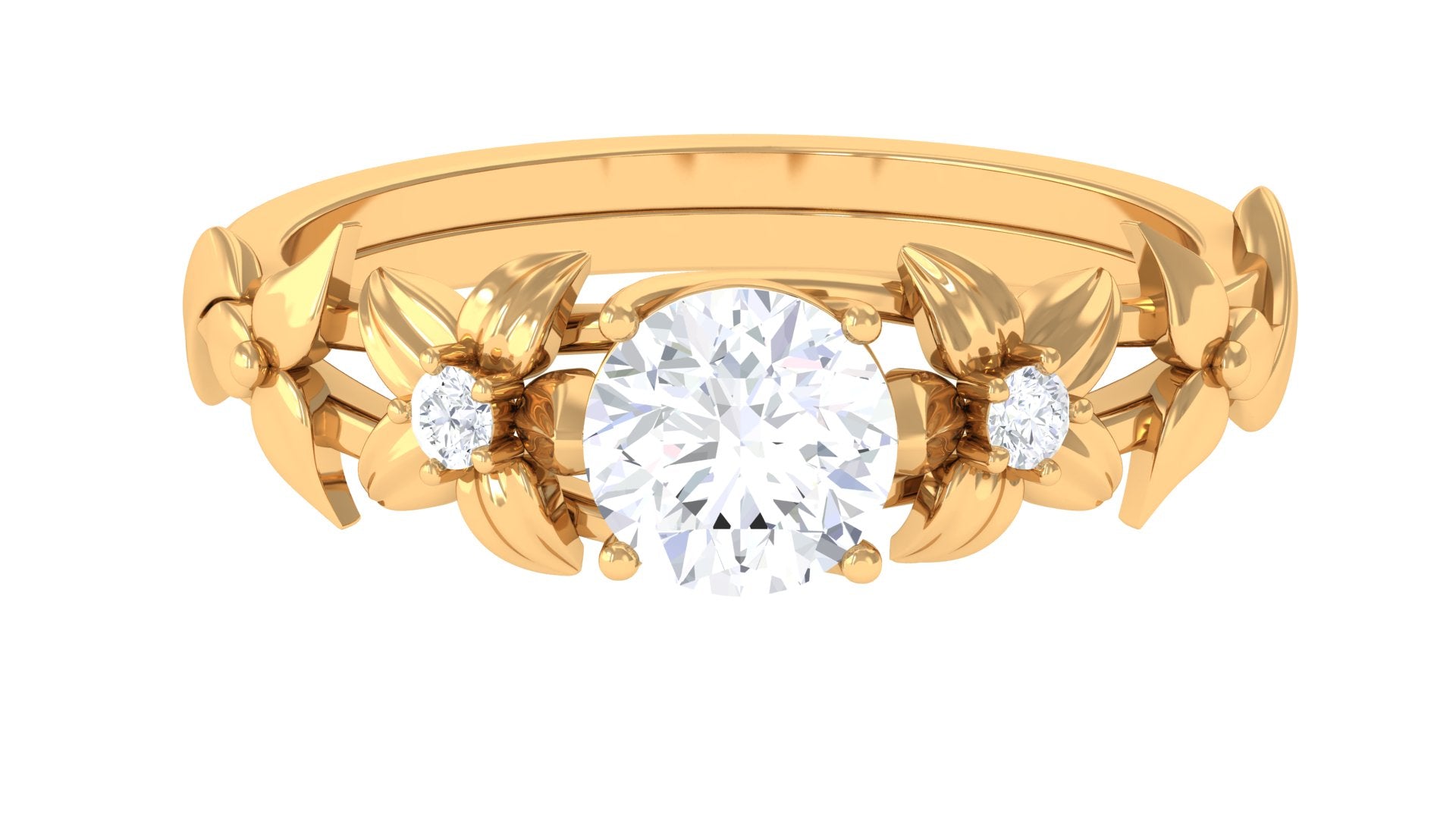 1 CT Round Moissanite Gold Flower Engagement Ring Moissanite - ( D-VS1 ) - Color and Clarity - Rosec Jewels