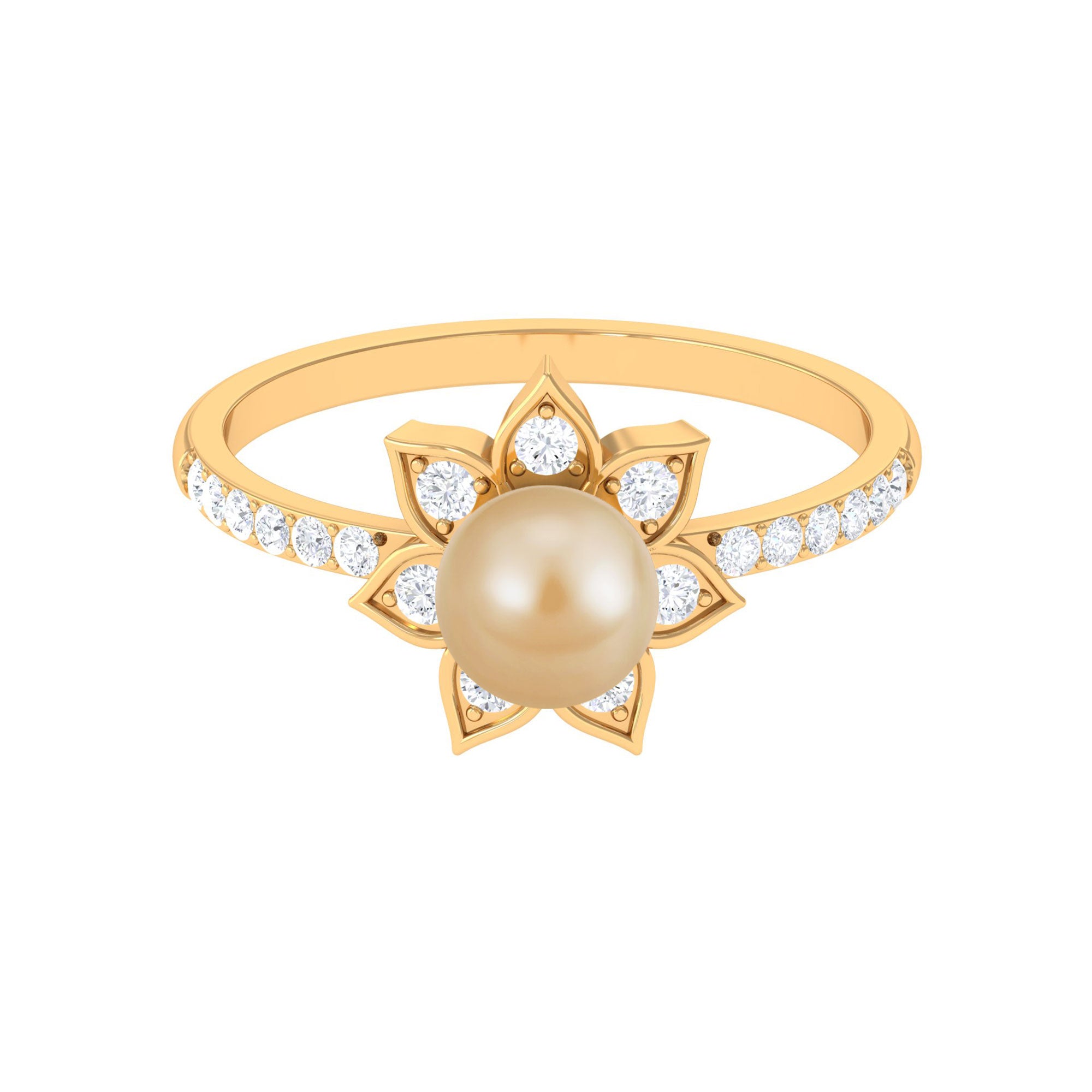 3 CT South Sea Pearl and Diamond Flower Engagement Ring South Sea Pearl - ( AAA ) - Quality - Rosec Jewels