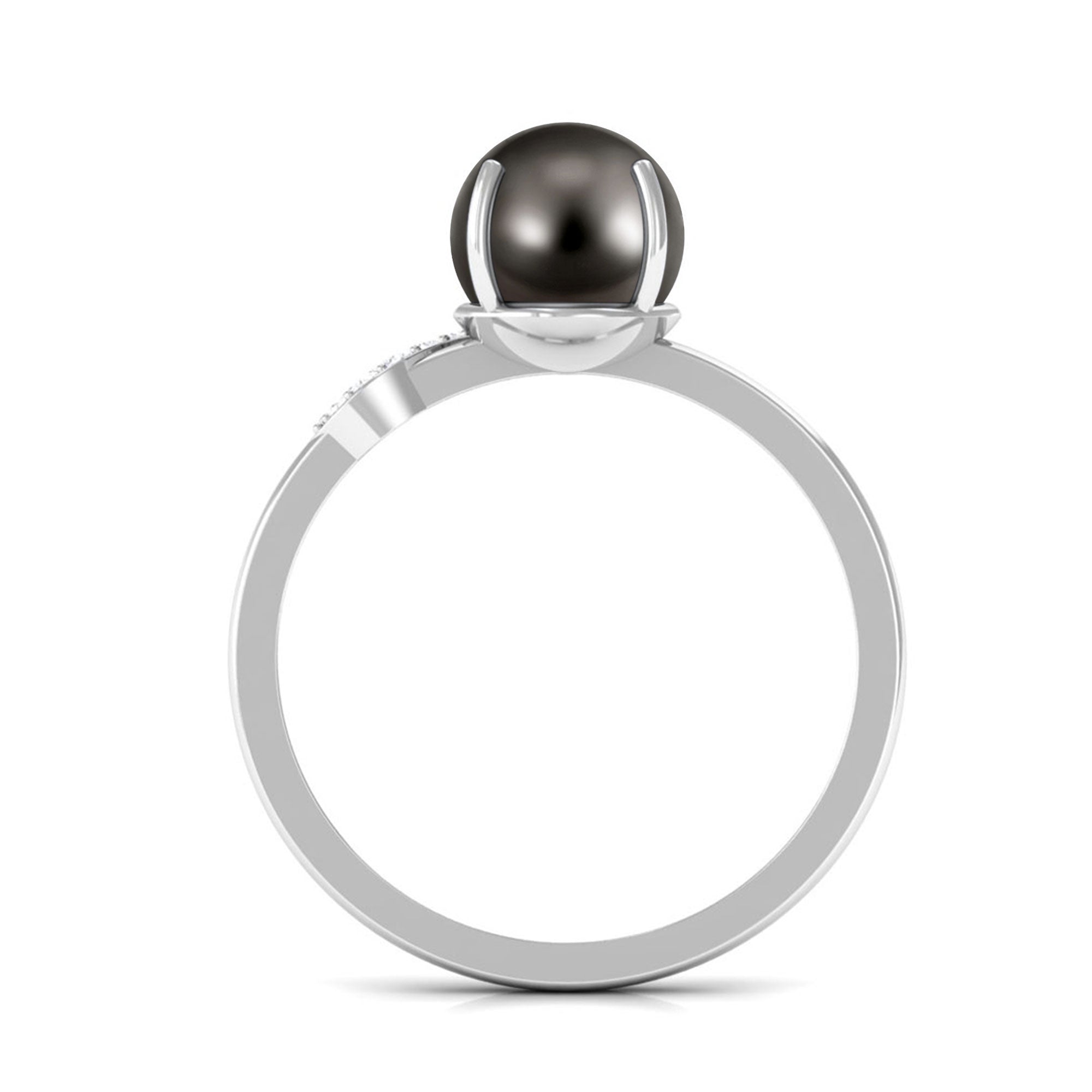 Classic Tahitian Pearl Solitaire Engagement Ring with Diamond Leaf Tahitian pearl - ( AAA ) - Quality - Rosec Jewels