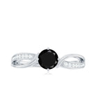 Infinity Shank Round Black Diamond and Diamond Solitaire Engagement Ring Black Diamond - ( AAA ) - Quality - Rosec Jewels