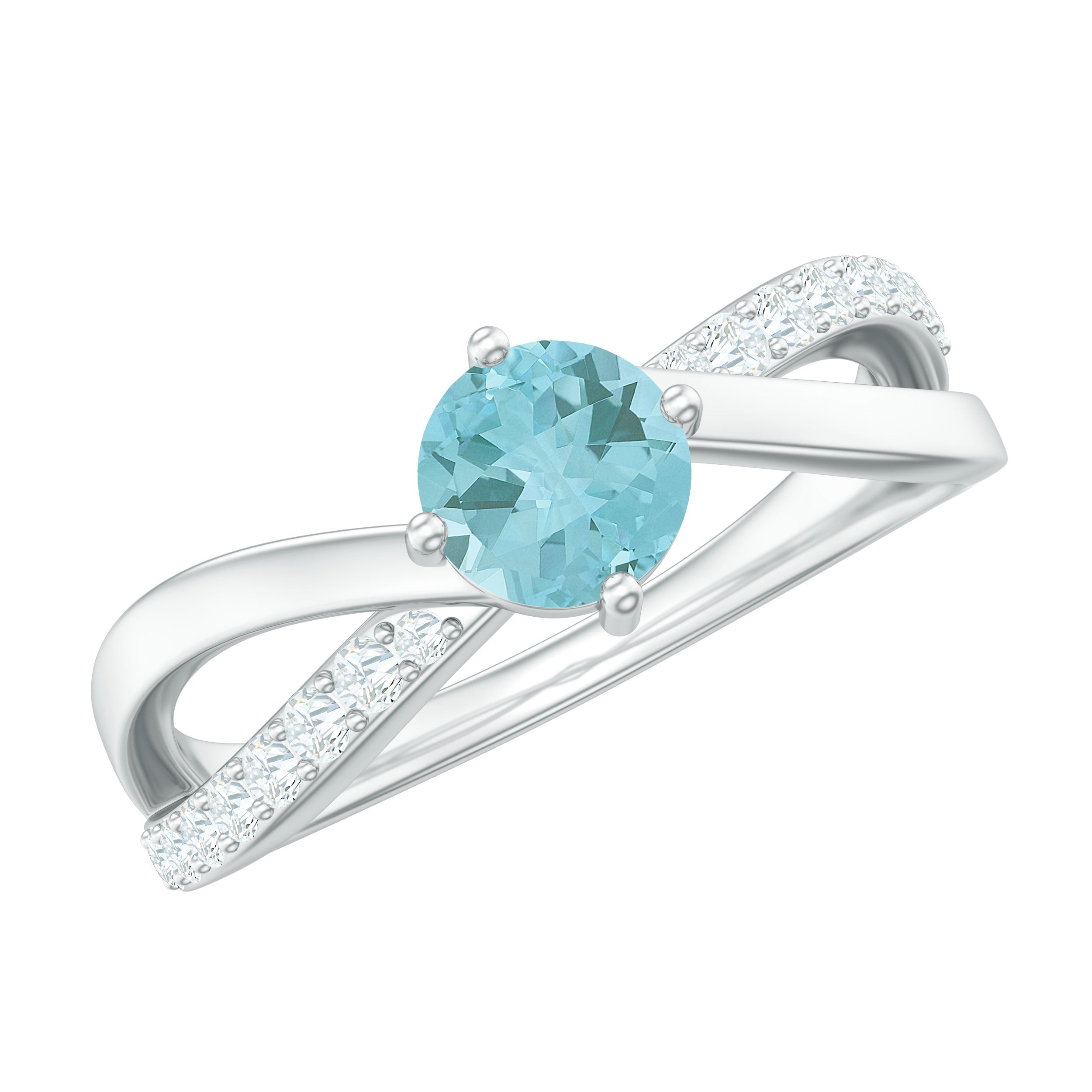 Infinity Shank Round Sky Blue Topaz Engagement Ring with Diamond Sky Blue Topaz - ( AAA ) - Quality - Rosec Jewels