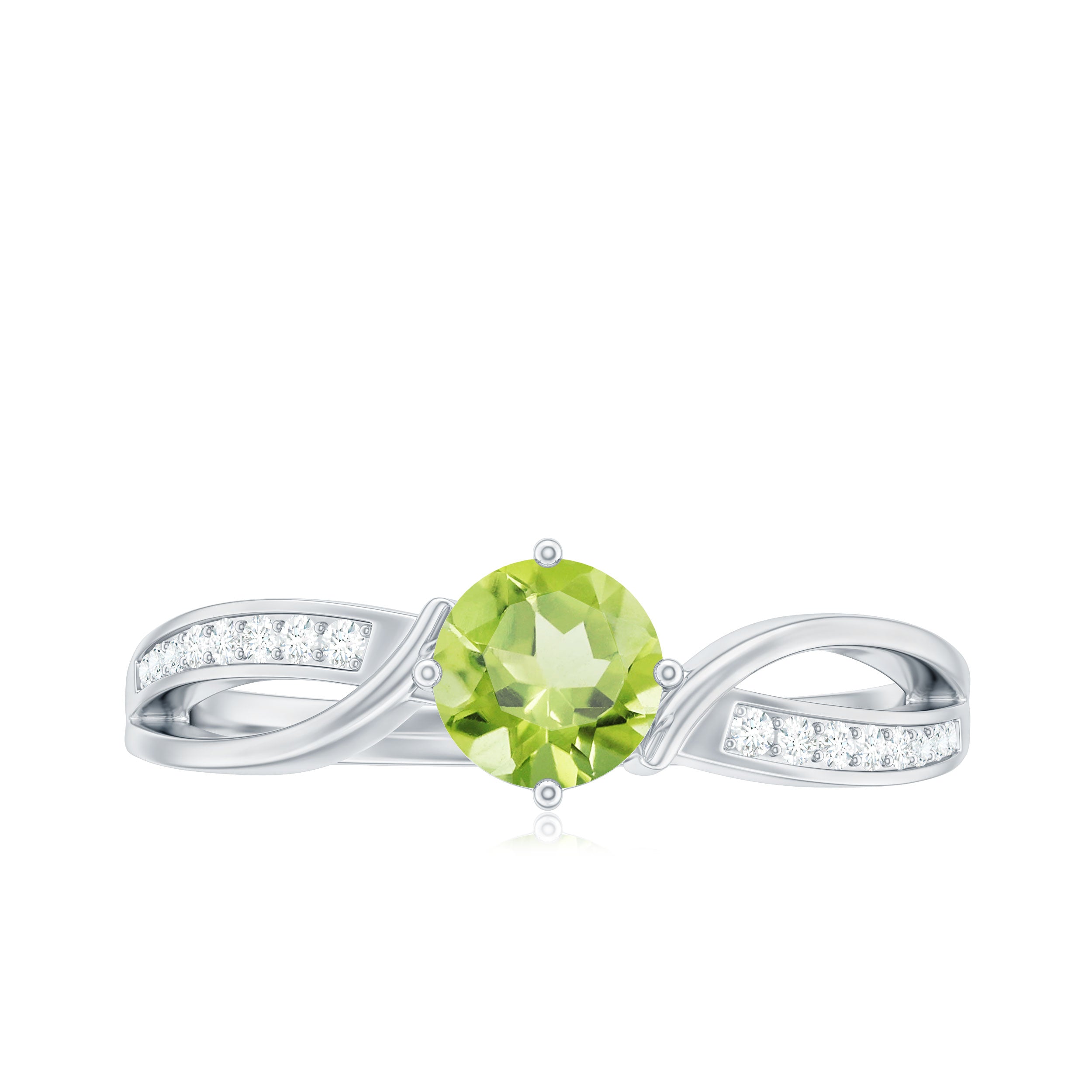 Infinity Shank Round Peridot Engagement Ring with Diamond Peridot - ( AAA ) - Quality - Rosec Jewels