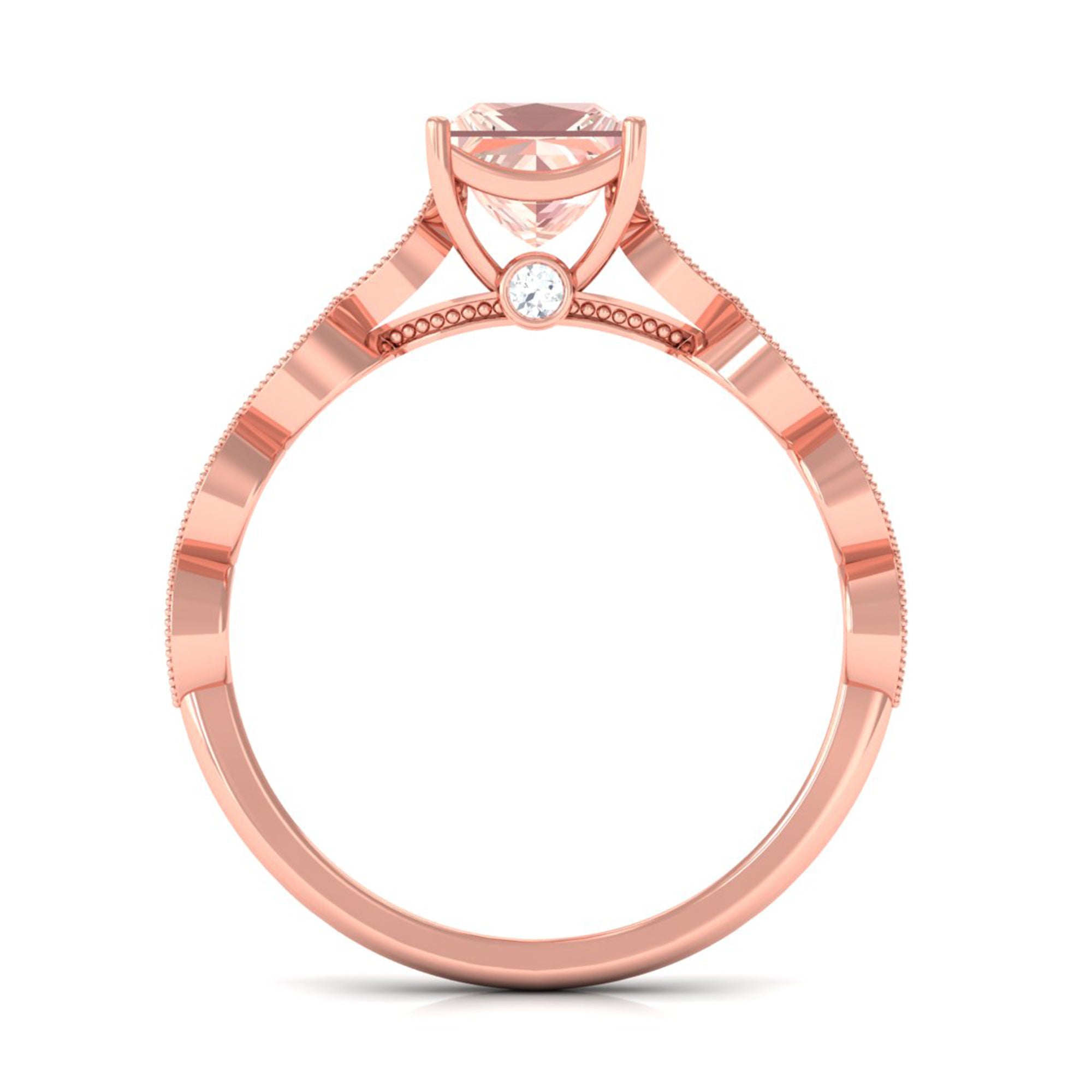 1.25 CT Princess Cut Morganite Solitaire Ring with Diamond Side Stones Morganite - ( AAA ) - Quality - Rosec Jewels