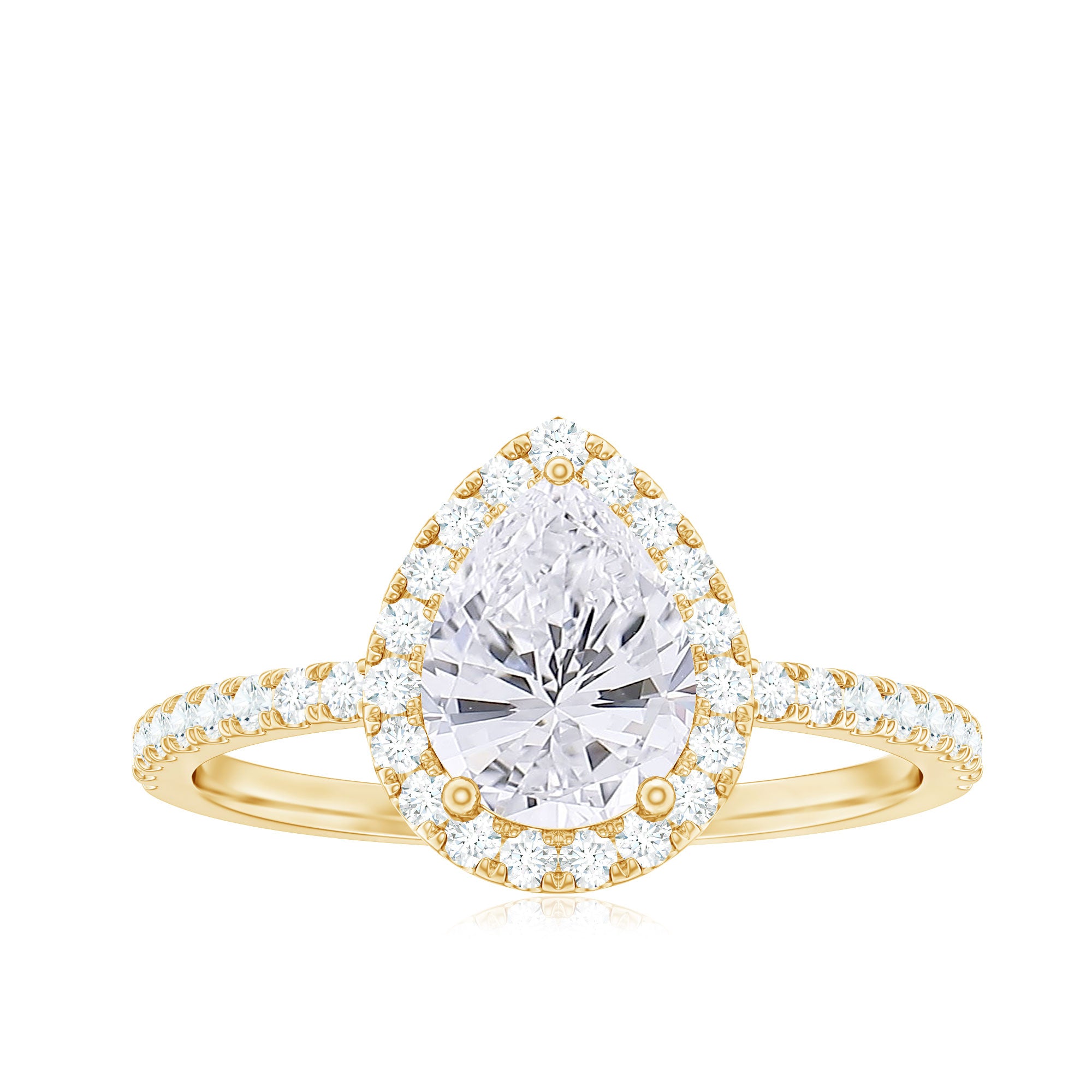 2.5 CT Pear Shaped Simulated Diamond Halo Engagement Ring in Gold Zircon - ( AAAA ) - Quality - Rosec Jewels