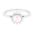 Round Shape Natural Rose Quartz Halo Ring with Diamond Rose Quartz - ( AAA ) - Quality - Rosec Jewels