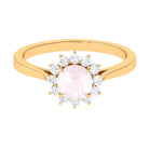 Round Shape Natural Rose Quartz Halo Ring with Diamond Rose Quartz - ( AAA ) - Quality - Rosec Jewels