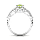 Antique Style Round Peridot Engagement Ring with Diamond Peridot - ( AAA ) - Quality - Rosec Jewels