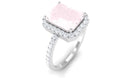 Octagon Cut Rose Quartz Halo Engagement Ring with Diamond Rose Quartz - ( AAA ) - Quality - Rosec Jewels