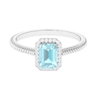 Emerald Cut Sky Blue Topaz and Diamond Halo Ring Sky Blue Topaz - ( AAA ) - Quality - Rosec Jewels