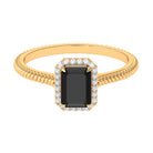 Emerald Cut Black Spinel and Diamond Halo Ring with Twisted Rope Black Spinel - ( AAA ) - Quality - Rosec Jewels