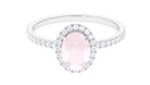 Oval Rose Quartz Halo Engagement Ring with Diamond Rose Quartz - ( AAA ) - Quality - Rosec Jewels