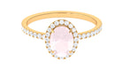 Oval Rose Quartz Halo Engagement Ring with Diamond Rose Quartz - ( AAA ) - Quality - Rosec Jewels