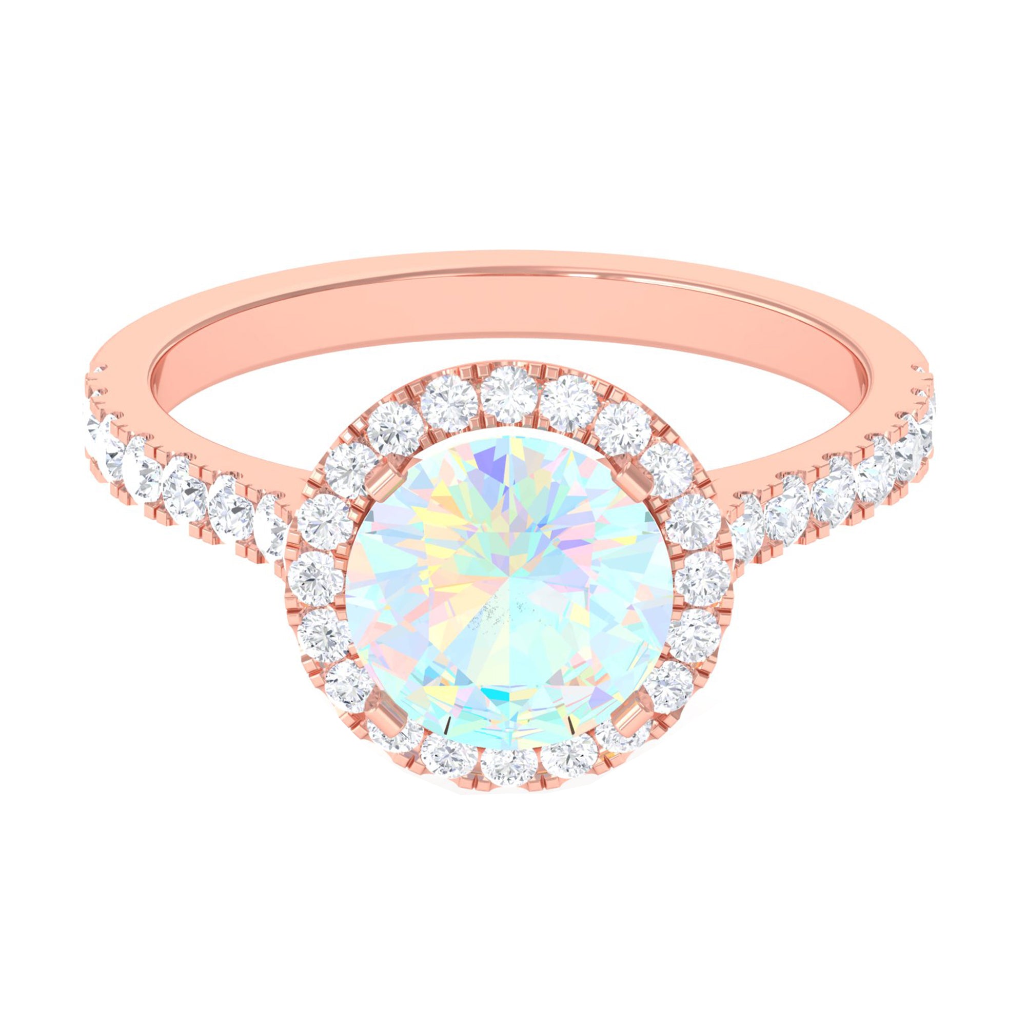 3 CT Round Ethiopian Opal Halo Engagement Ring with Moissanite Ethiopian Opal - ( AAA ) - Quality - Rosec Jewels