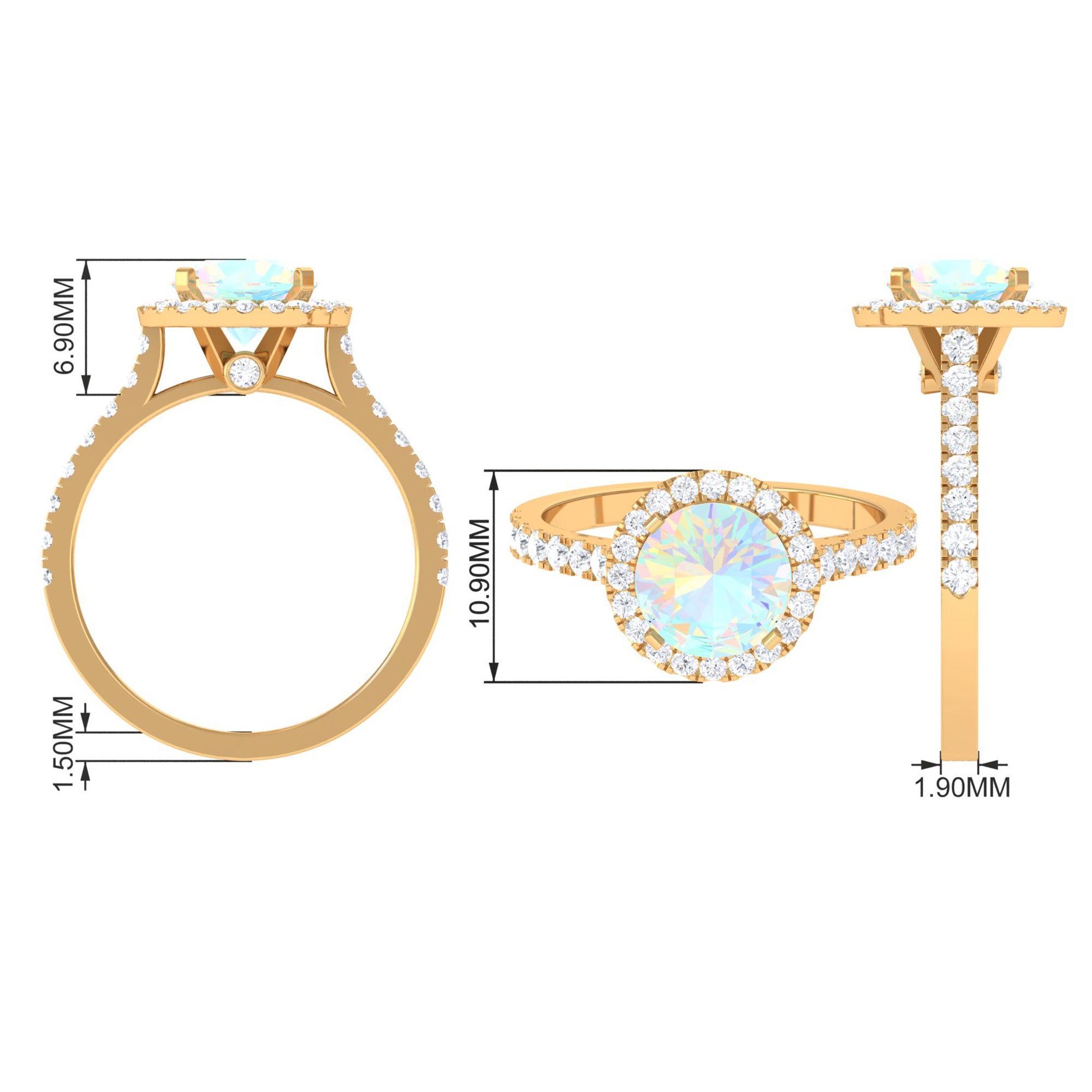 3 CT Round Ethiopian Opal Halo Engagement Ring with Moissanite Ethiopian Opal - ( AAA ) - Quality - Rosec Jewels