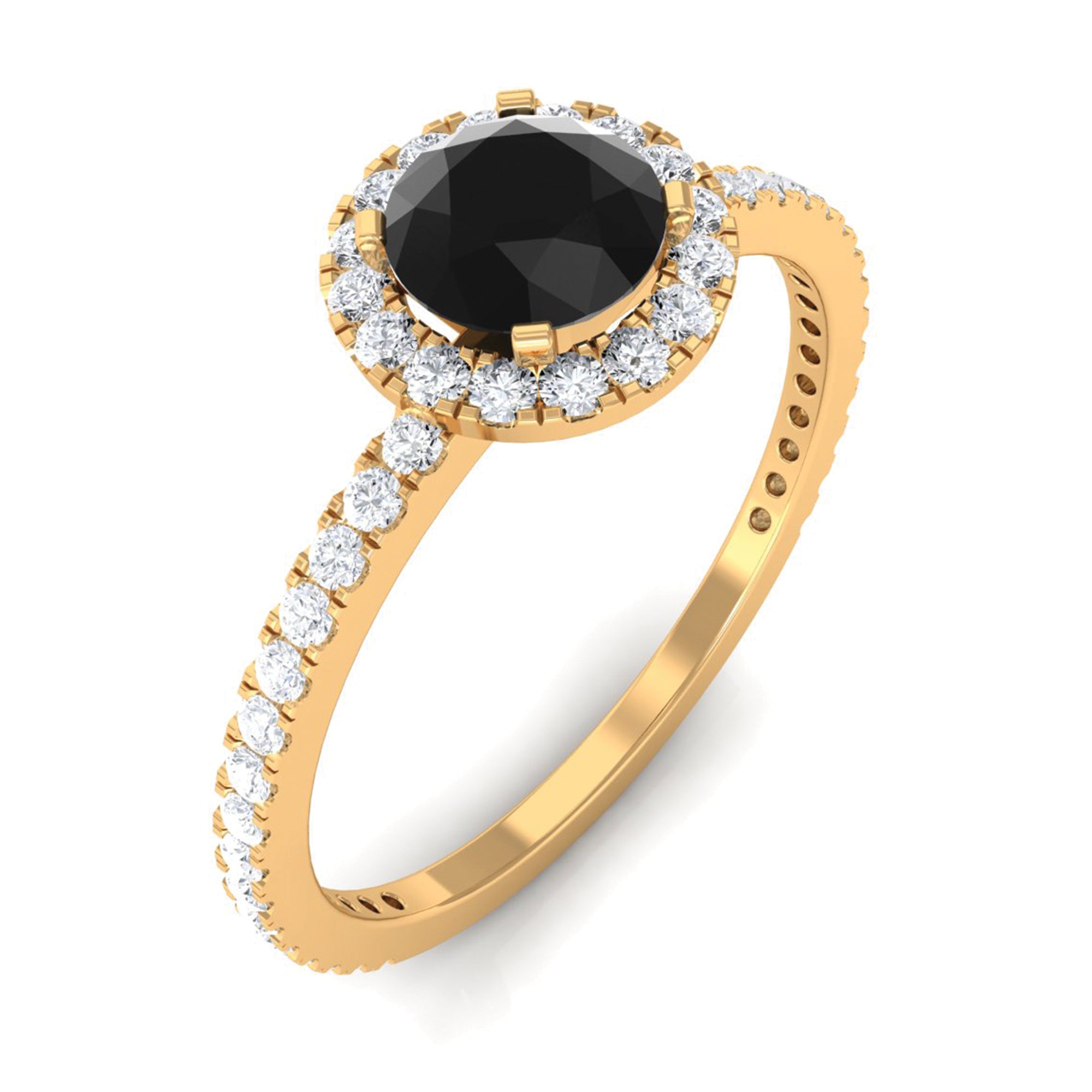 Round Shape Black Diamond Halo Engagement Ring with Diamond Black Diamond - ( AAA ) - Quality - Rosec Jewels