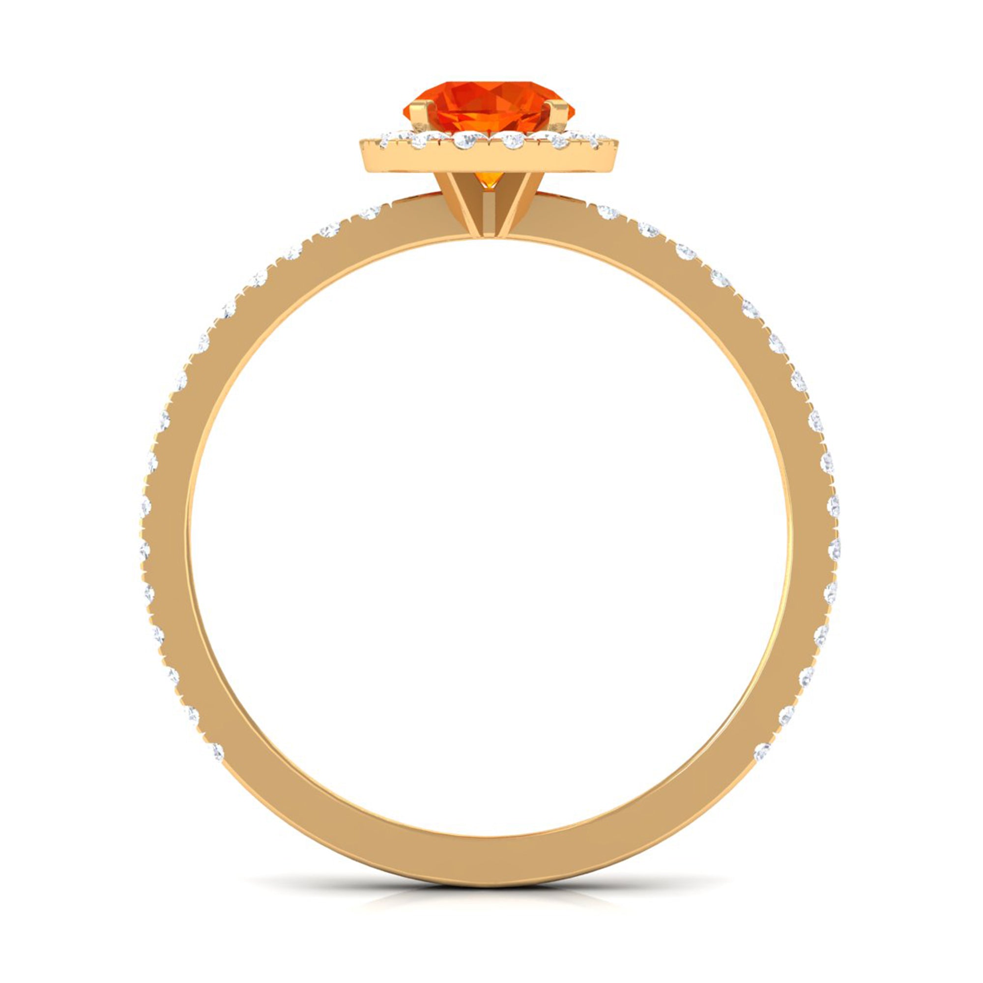 Round Orange Sapphire Halo Engagement Ring with Diamond Orange Sapphire - ( AAA ) - Quality - Rosec Jewels