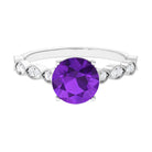 Amethyst and Diamond Solitaire Engagement Ring with Milgrain Details Amethyst - ( AAA ) - Quality - Rosec Jewels