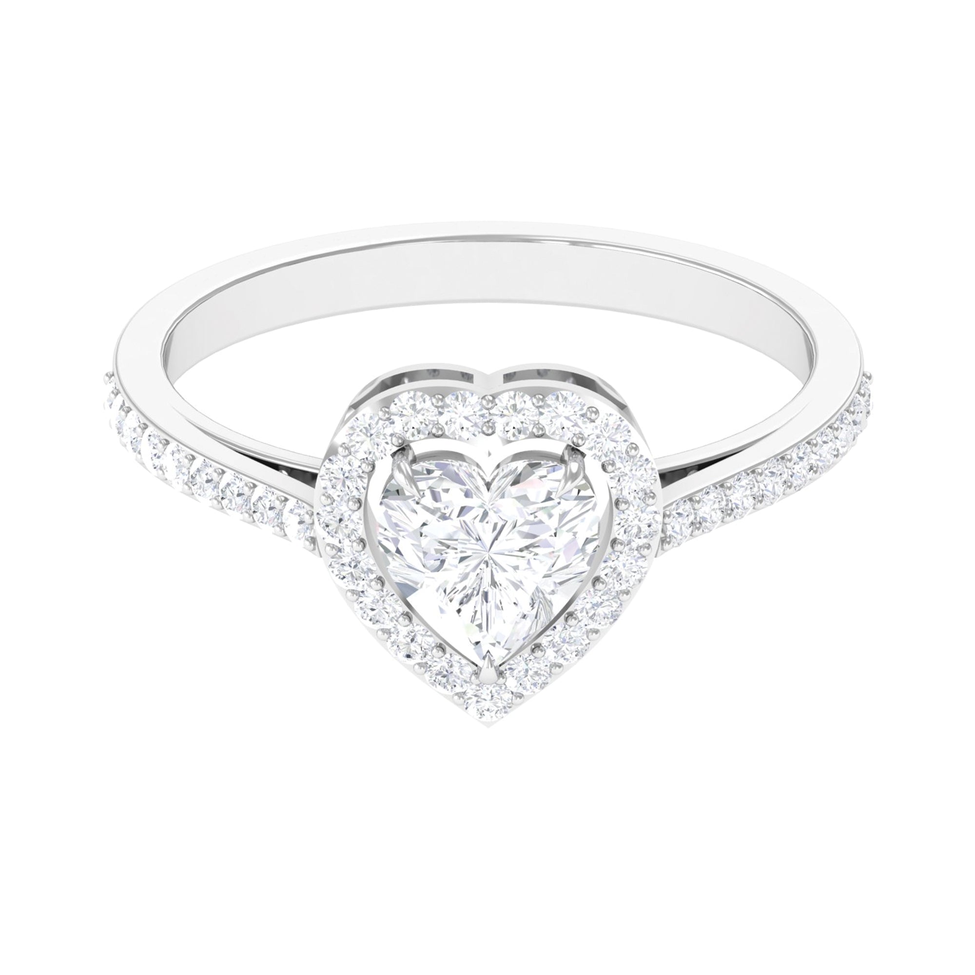 1.50 CT Heart Shape Cubic Zirconia Engagement Ring with Accent Zircon - ( AAAA ) - Quality - Rosec Jewels