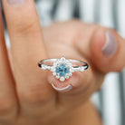 Round Aquamarine and Diamond Classic Halo Ring Aquamarine - ( AAA ) - Quality - Rosec Jewels