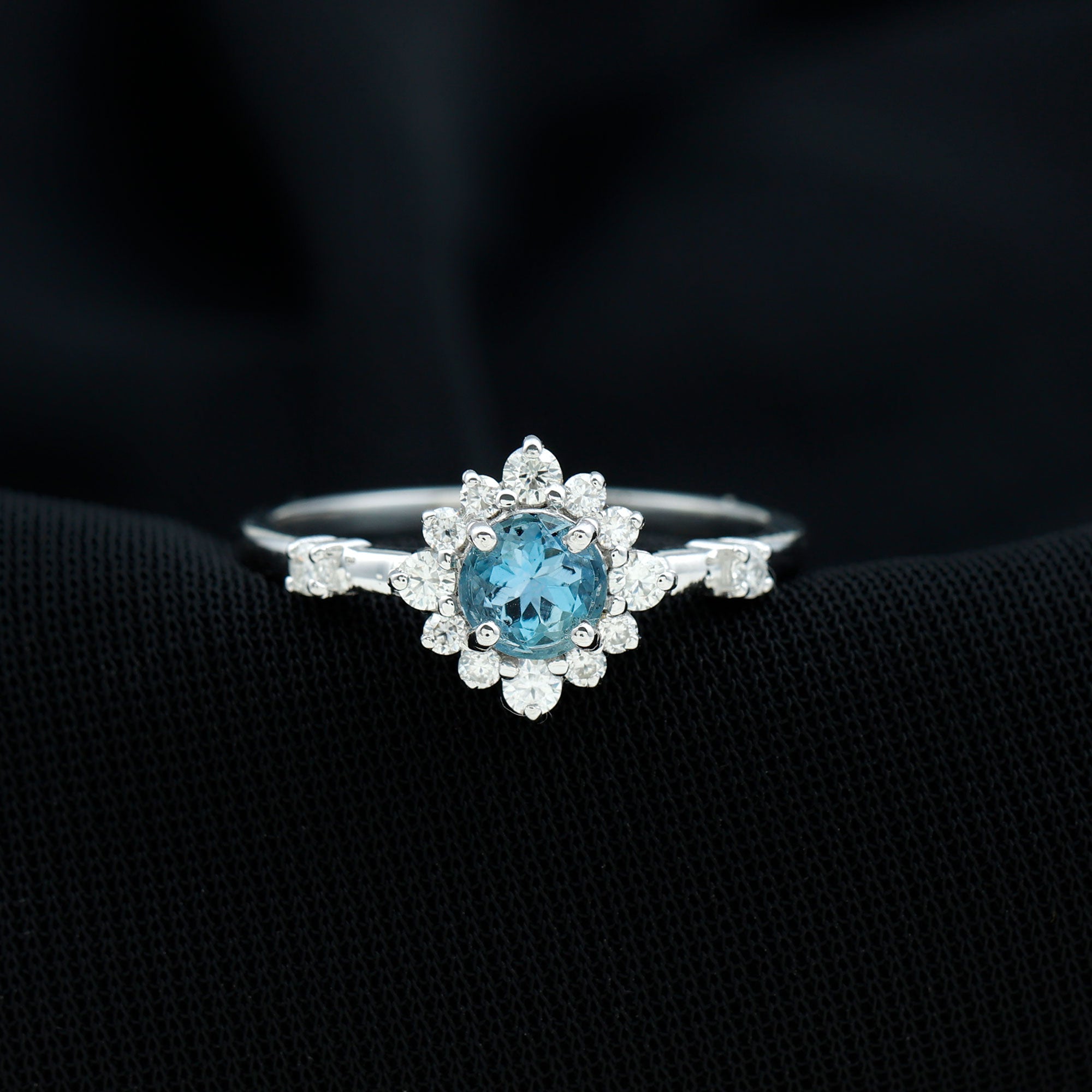 Round Aquamarine and Diamond Classic Halo Ring Aquamarine - ( AAA ) - Quality - Rosec Jewels