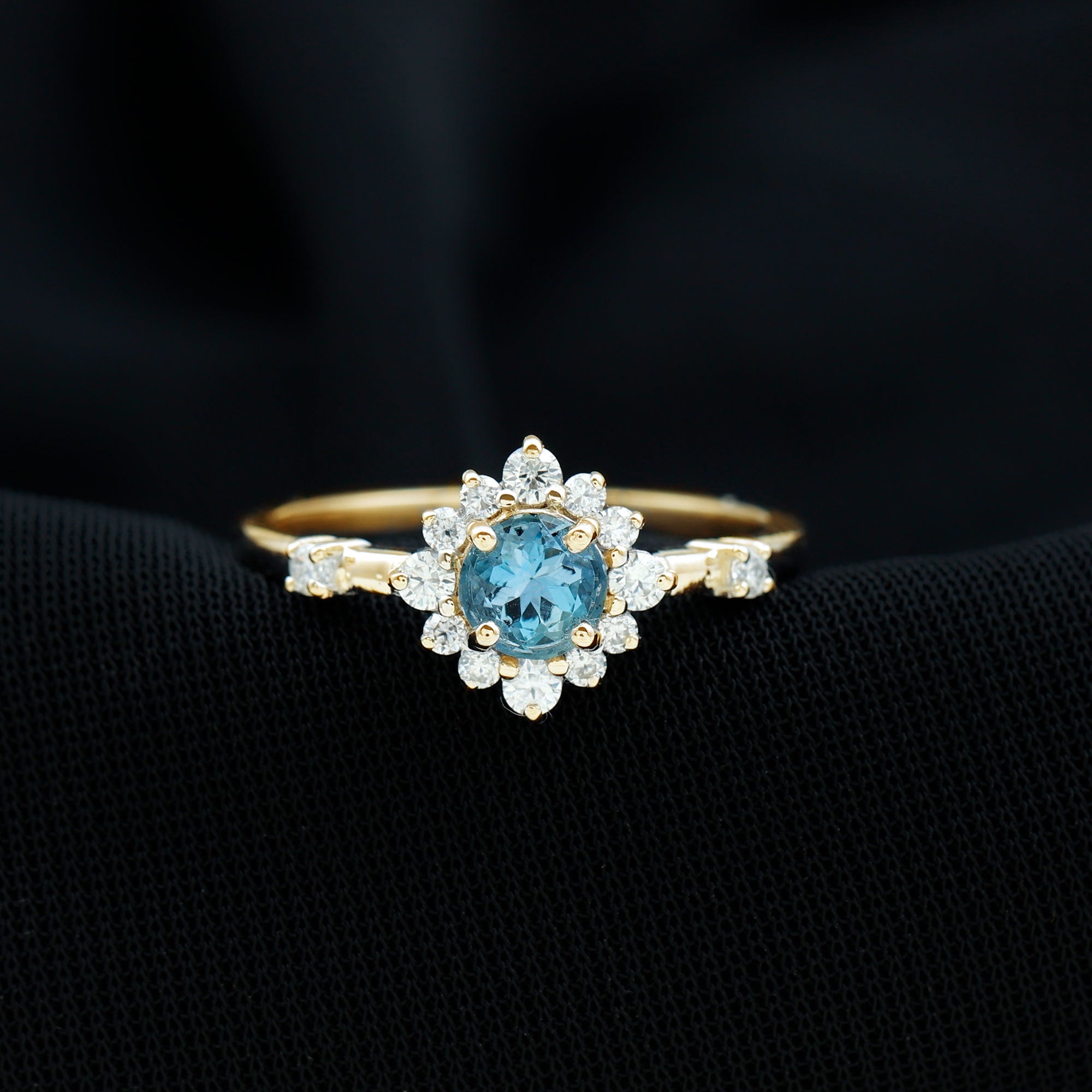 Round Aquamarine and Diamond Classic Halo Ring Aquamarine - ( AAA ) - Quality - Rosec Jewels