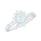 1 CT Round Moonstone and Diamond Halo Engagement Ring Moonstone - ( AAA ) - Quality - Rosec Jewels