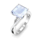 Asscher Cut Moonstone and Diamond Engagement Ring with Twisted Shank Moonstone - ( AAA ) - Quality - Rosec Jewels