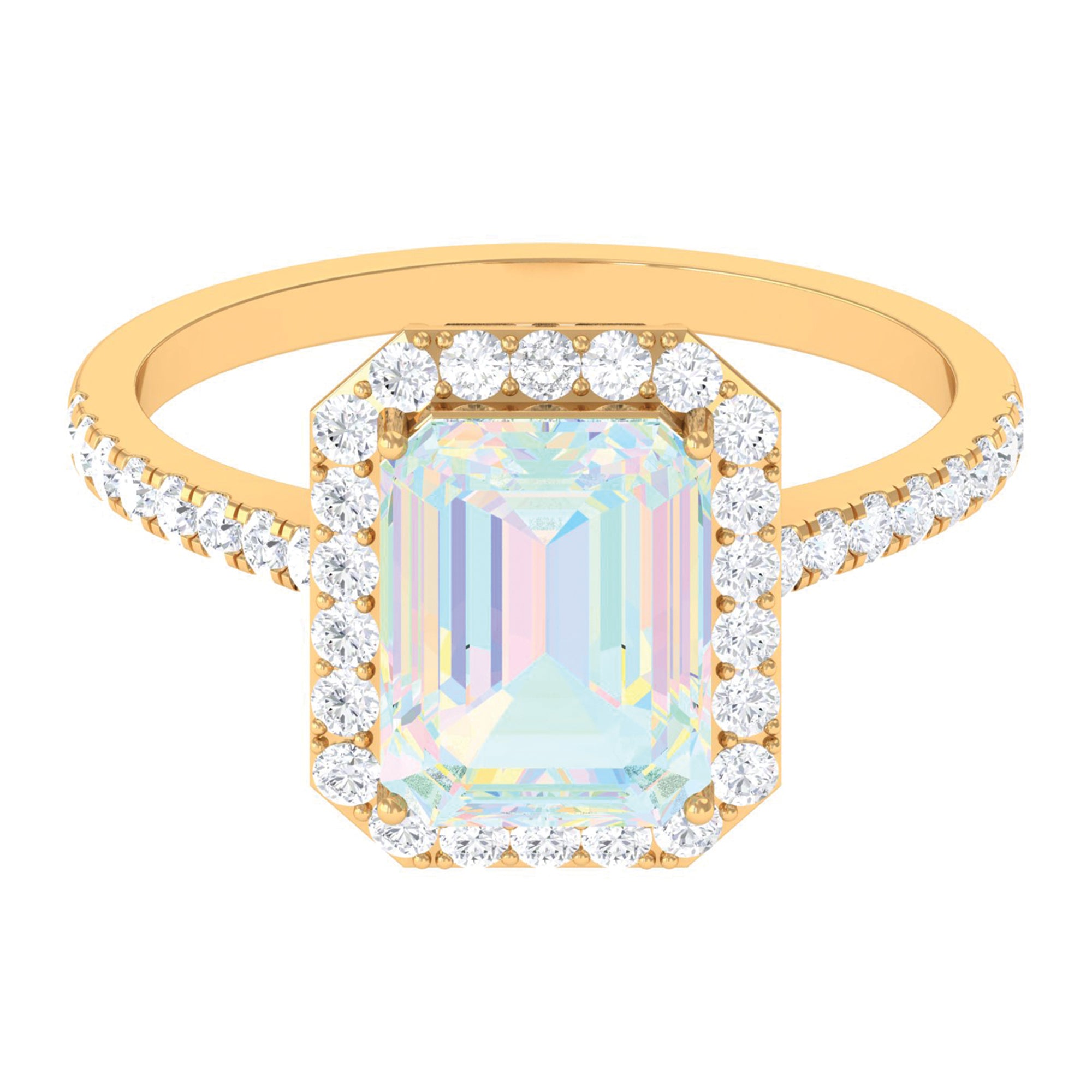 Octagon Ethiopian Opal Halo Engagement Ring with Diamond Ethiopian Opal - ( AAA ) - Quality - Rosec Jewels