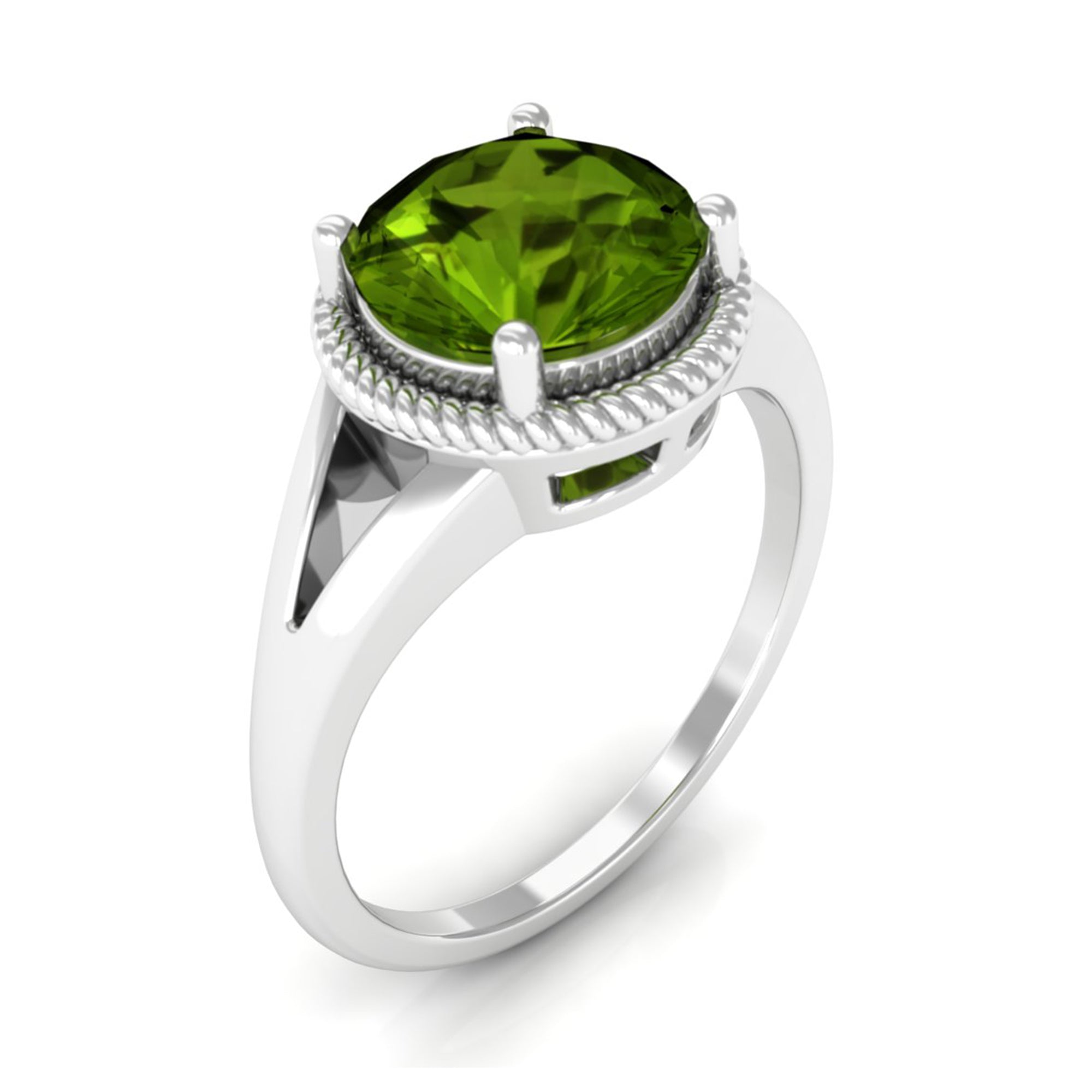 2 CT Round Peridot Solitaire Gold Ring in Split Shank Peridot - ( AAA ) - Quality - Rosec Jewels