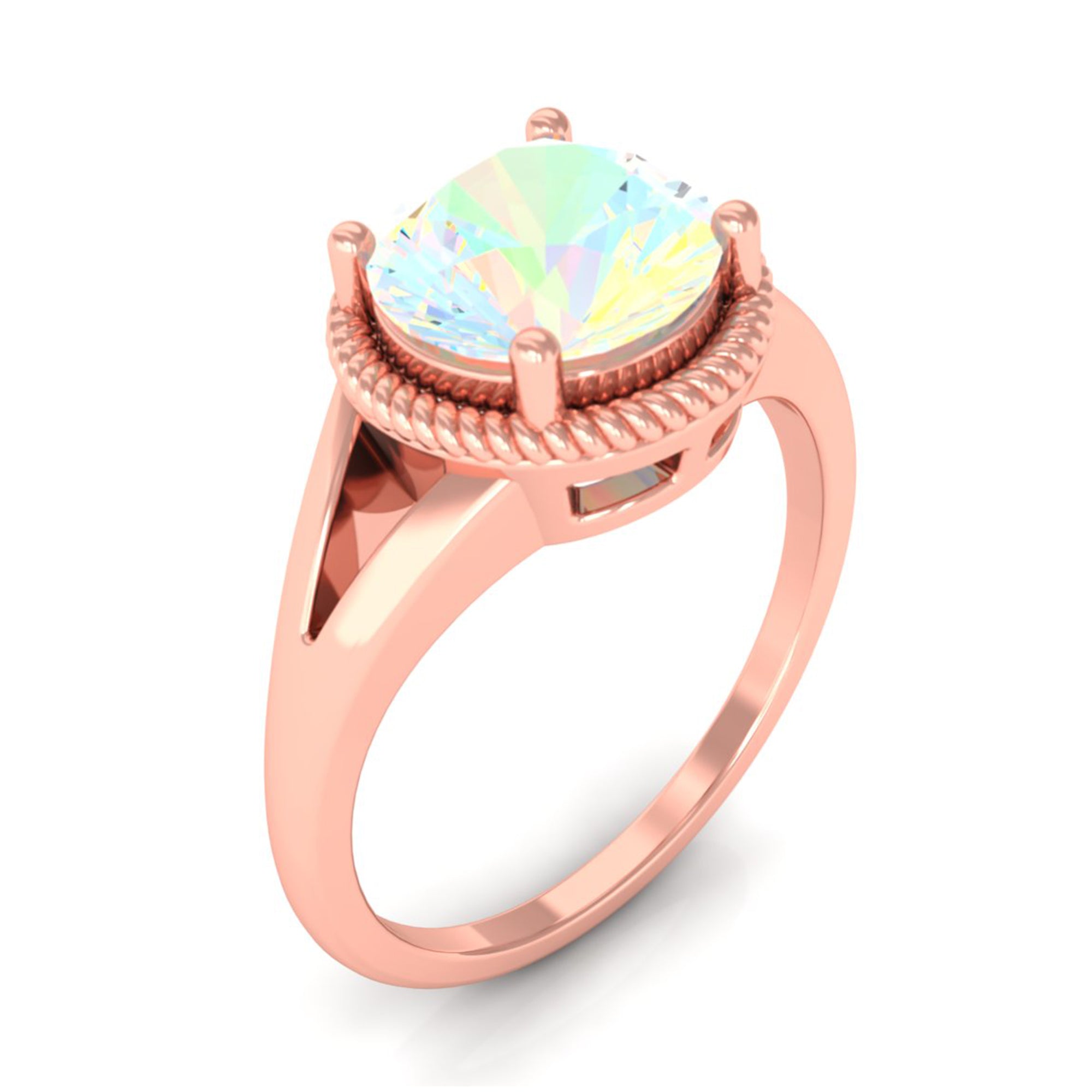 2 CT Round Ethiopian Opal Solitaire Gold Ring in Split Shank Ethiopian Opal - ( AAA ) - Quality - Rosec Jewels