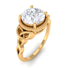 8 MM Round Zircon Solitaire Twisted Rope Ring with Gold Celtic Details Zircon - ( AAAA ) - Quality - Rosec Jewels