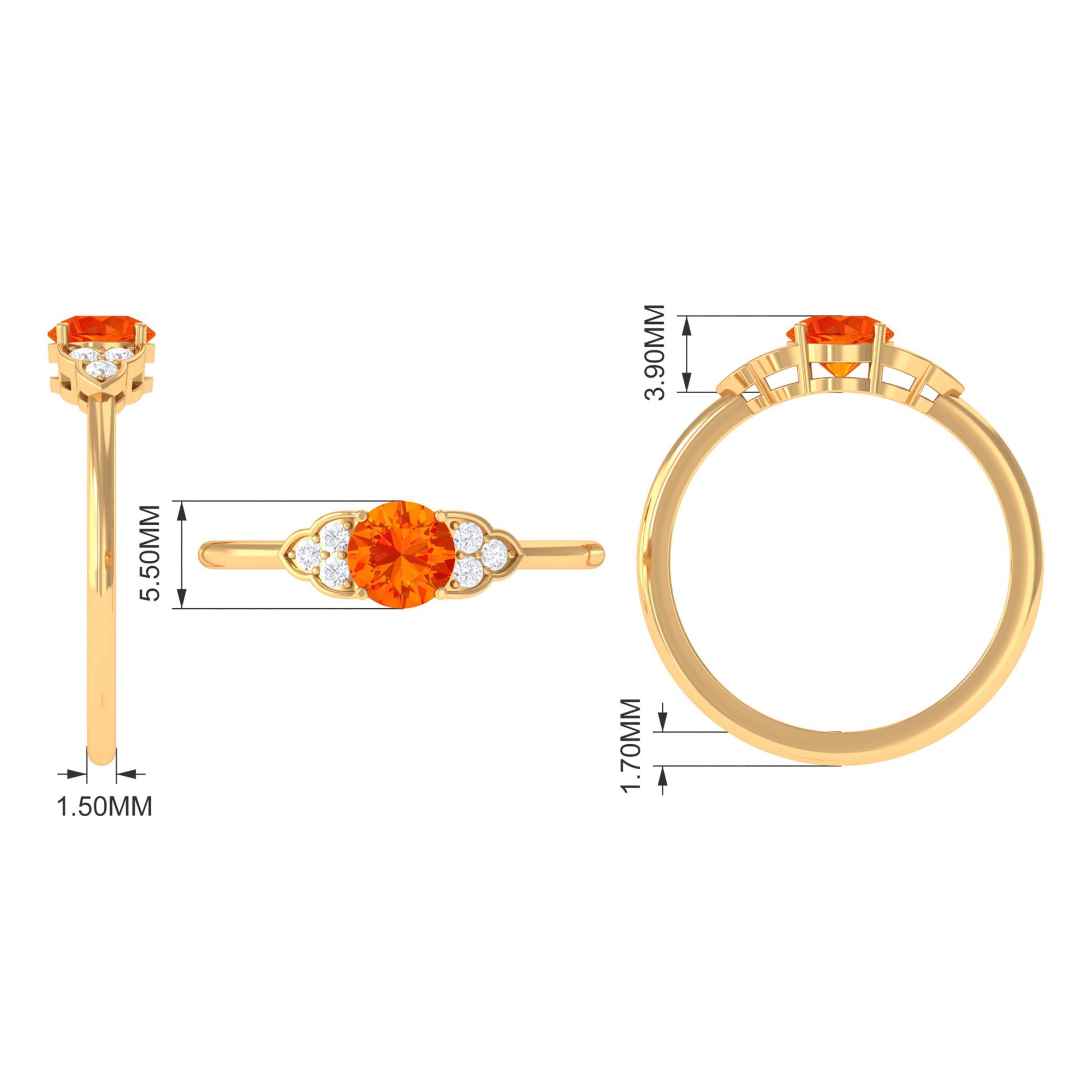 3/4 CT Orange Sapphire Engagement Ring with Diamond Trio Orange Sapphire - ( AAA ) - Quality - Rosec Jewels