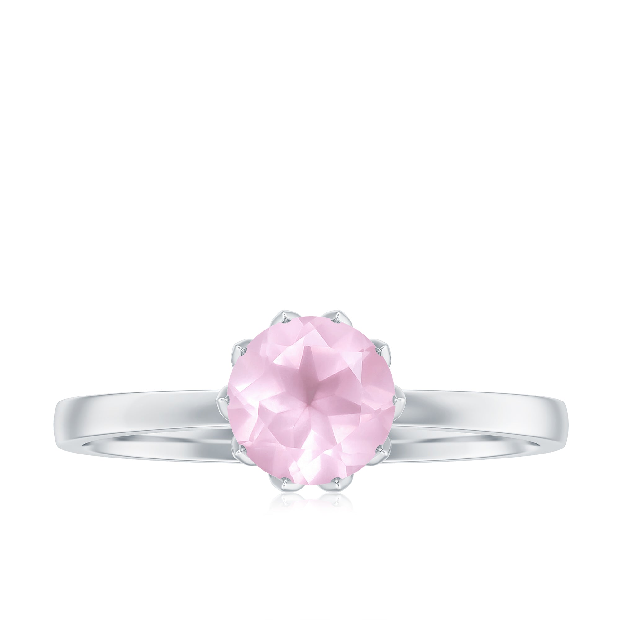 3/4 CT Rose Quartz Solitaire Ring in Lotus Basket Setting Rose Quartz - ( AAA ) - Quality - Rosec Jewels