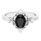 Oval Cut Solitaire Created Black Diamond Engagement Ring with Diamond Lab Created Black Diamond - ( AAAA ) - Quality - Rosec Jewels