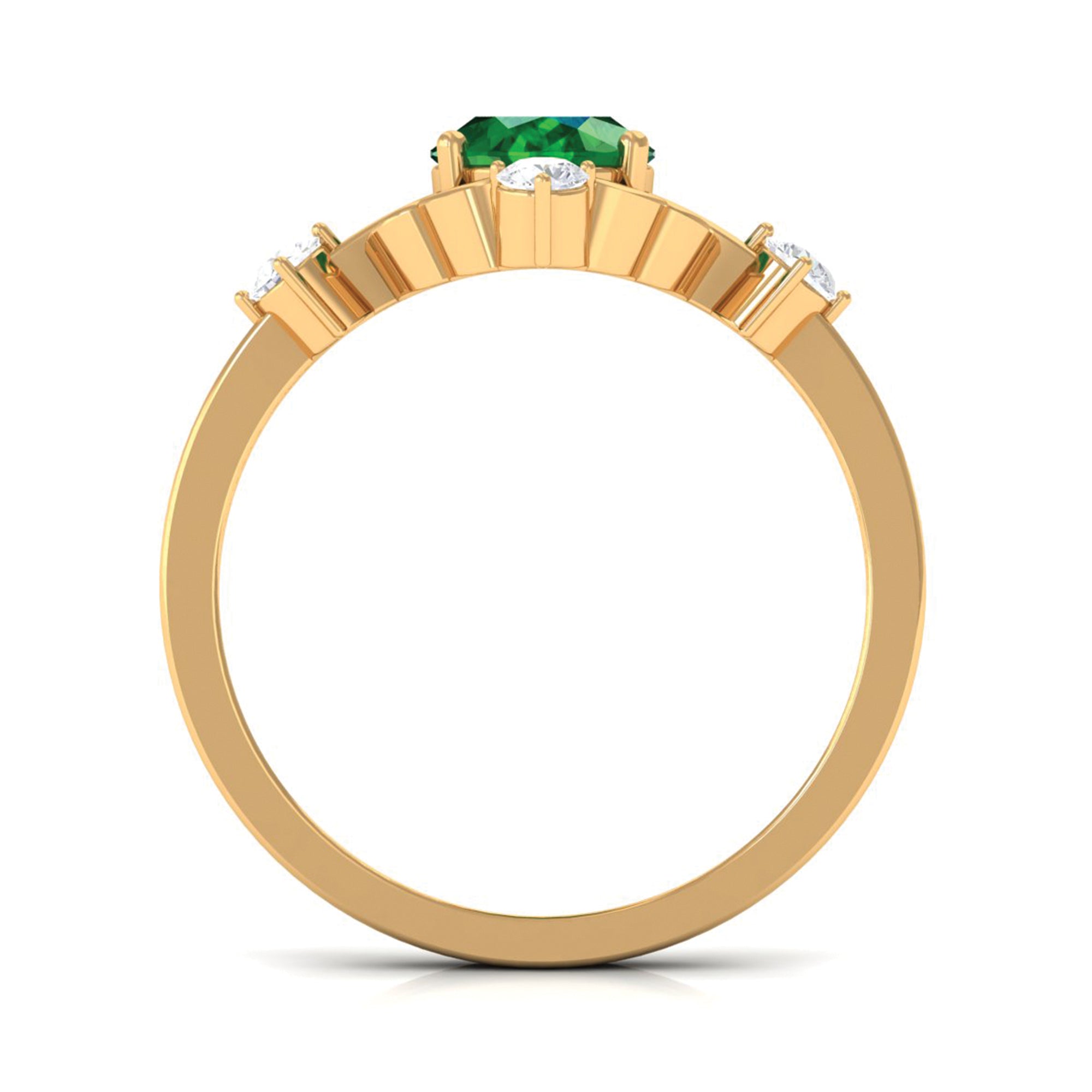 Oval Cut Solitaire Created Emerald Engagement Ring with Diamond Lab Created Emerald - ( AAAA ) - Quality - Rosec Jewels