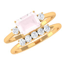 Octagon Cut Rose Quartz Contemporary Wedding Ring Set with Diamond Rose Quartz - ( AAA ) - Quality - Rosec Jewels