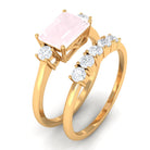 Octagon Cut Rose Quartz Contemporary Wedding Ring Set with Diamond Rose Quartz - ( AAA ) - Quality - Rosec Jewels