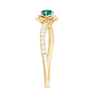 Lab-Created Emerald and Diamond Flower Engagement Ring Lab Created Emerald - ( AAAA ) - Quality - Rosec Jewels