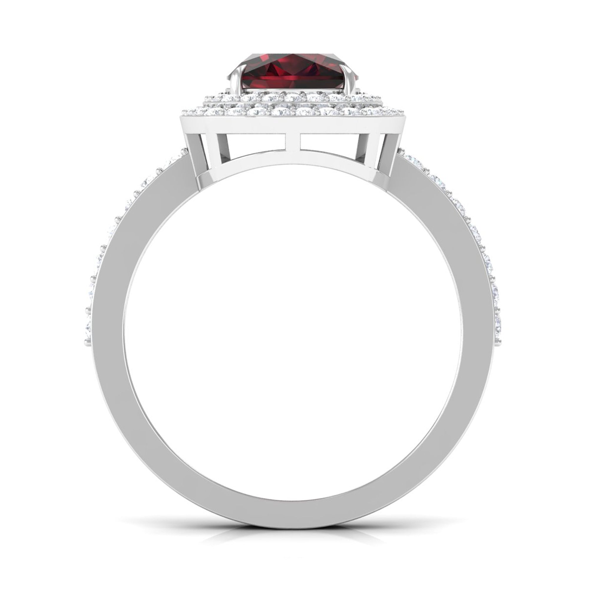 Cushion Cut Garnet Double Halo Engagement Ring with Diamond Garnet - ( AAA ) - Quality - Rosec Jewels