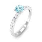 Simple Round Aquamarine Solitaire Ring with Diamond Side Stones Aquamarine - ( AAA ) - Quality - Rosec Jewels