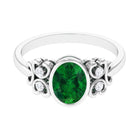 Bezel Set Oval Created Emerald Statement Engagement Ring with Diamond Lab Created Emerald - ( AAAA ) - Quality - Rosec Jewels