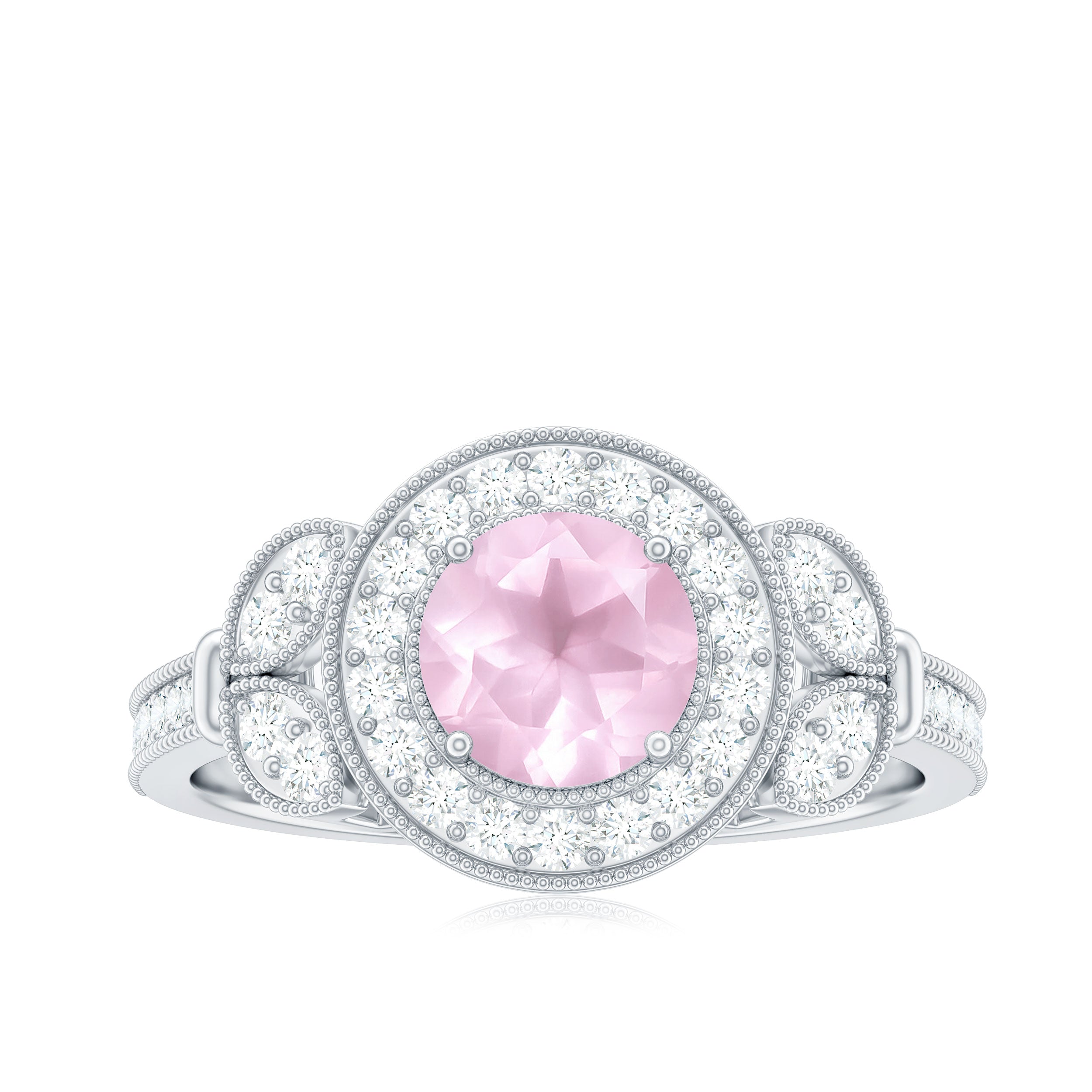 1.50 CT Vintage Inspired Rose Quartz Engagement Ring with Diamond Rose Quartz - ( AAA ) - Quality - Rosec Jewels