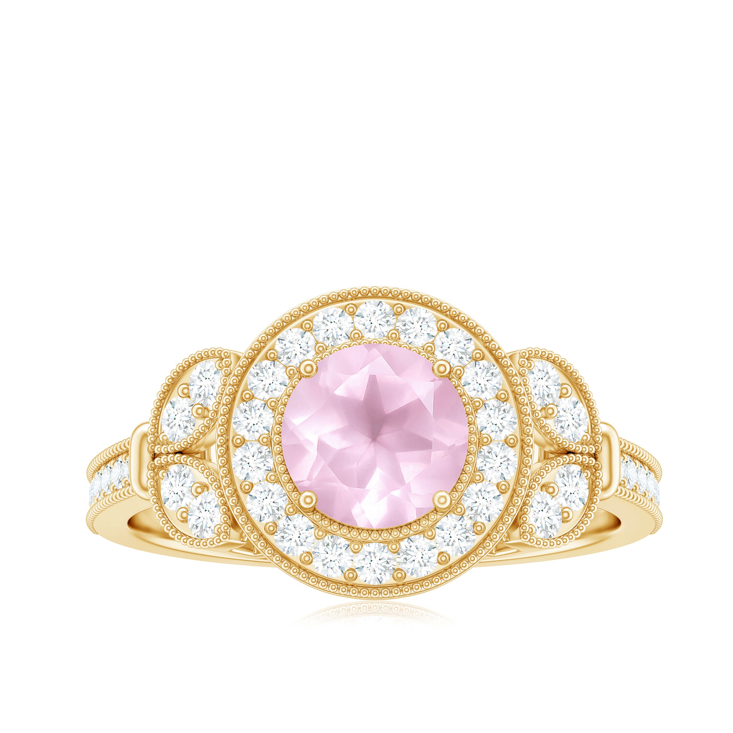 1.50 CT Vintage Inspired Rose Quartz Engagement Ring with Diamond Rose Quartz - ( AAA ) - Quality - Rosec Jewels