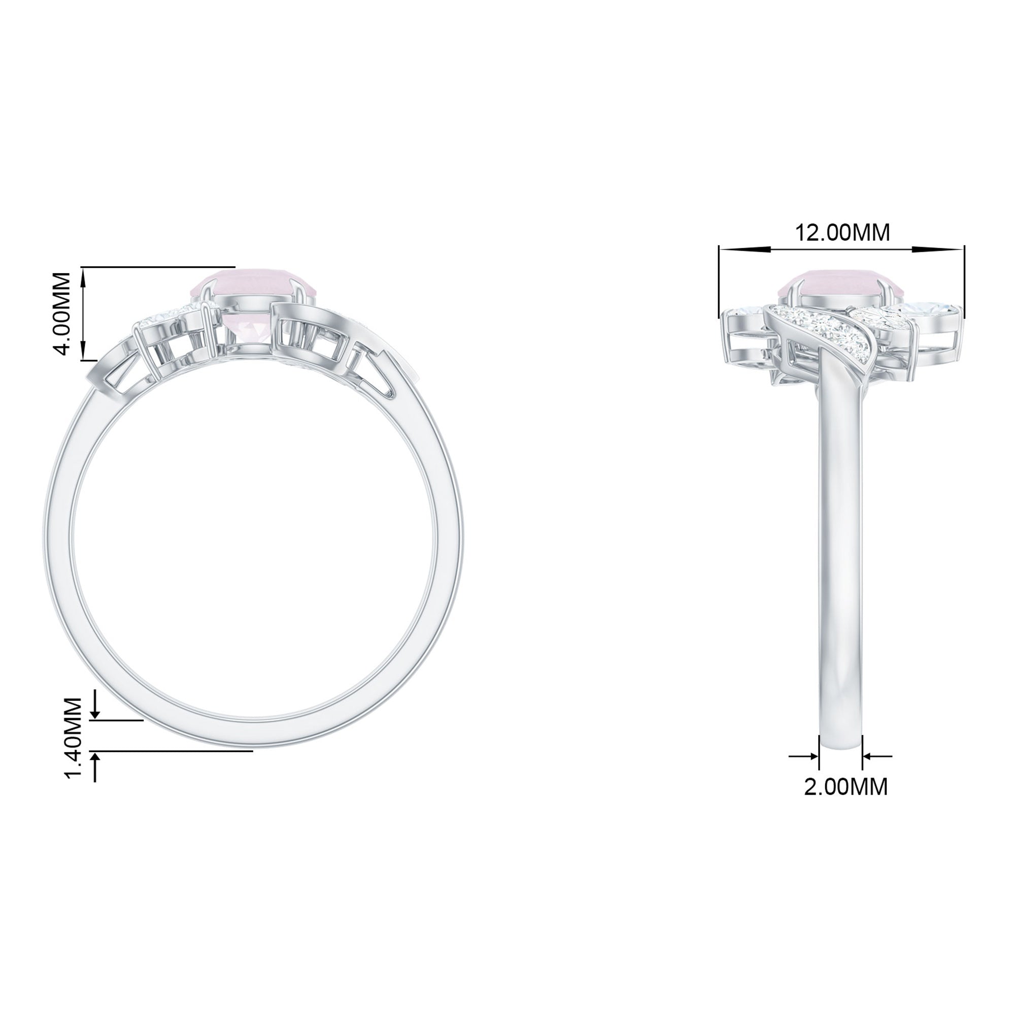 1.25 CT Rose Quartz Flower Engagement Ring with Diamond Rose Quartz - ( AAA ) - Quality - Rosec Jewels