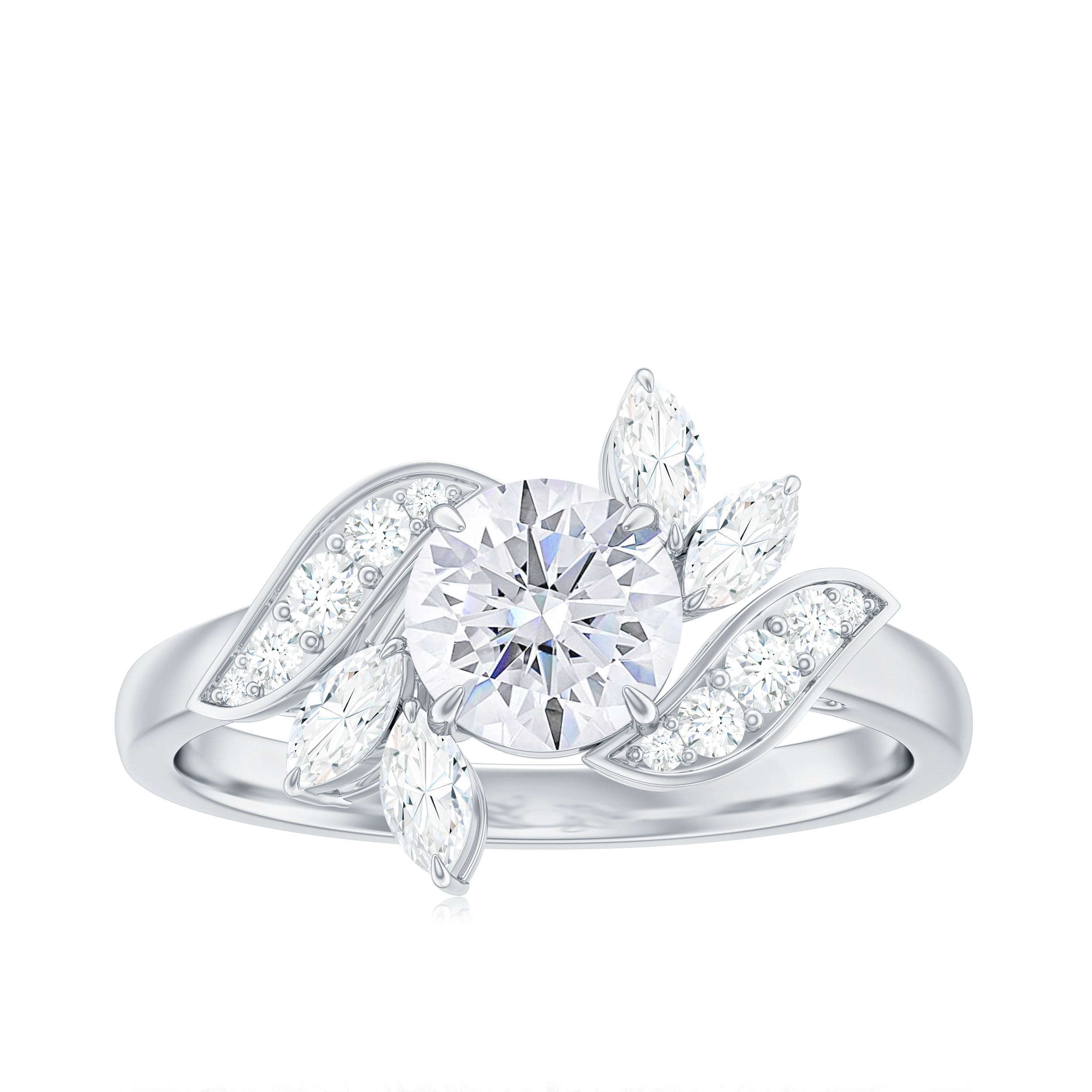 1.75 CT Simulated Diamond Flower Engagement Ring Zircon - ( AAAA ) - Quality - Rosec Jewels