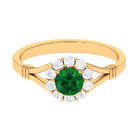 1 CT Round Created Emerald Flower Ring with Diamond Halo in Split Shank Lab Created Emerald - ( AAAA ) - Quality - Rosec Jewels