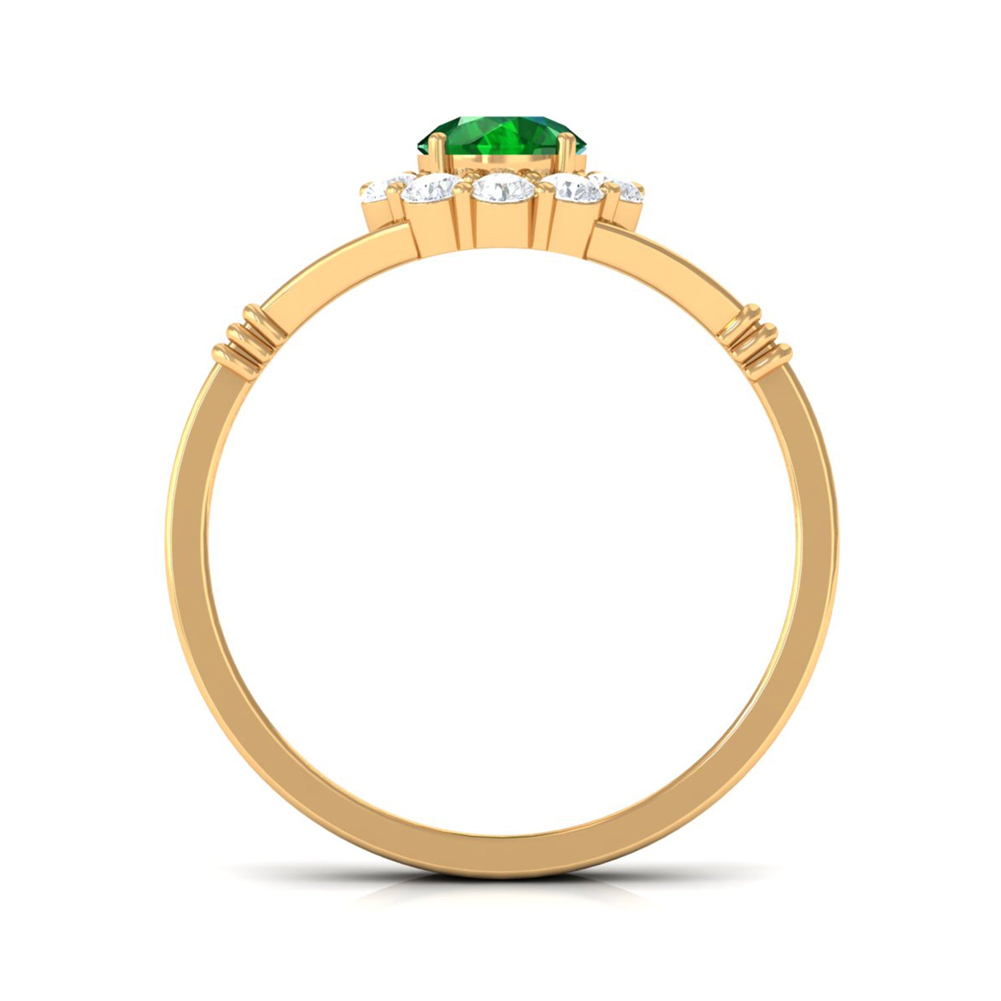 1 CT Round Created Emerald Flower Ring with Diamond Halo in Split Shank Lab Created Emerald - ( AAAA ) - Quality - Rosec Jewels