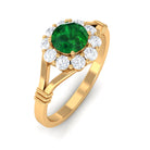 1 CT Round Created Emerald Flower Ring with Diamond Halo in Split Shank Lab Created Emerald - ( AAAA ) - Quality - Rosec Jewels